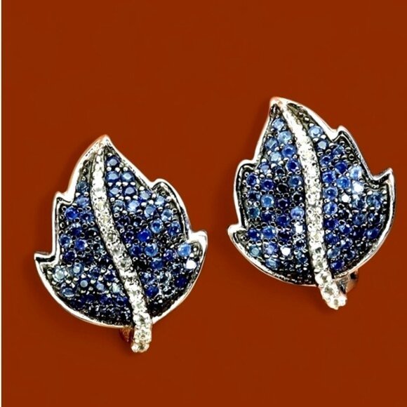 925 Sterling Silver Earrings with Natural Blue Sapphire & White Topaz - Picture 4 of 4